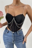 Sexy Solid Patchwork Chains Backless Spaghetti Strap Tops