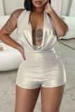 Sexy Solid Backless Halter Skinny Rompers
