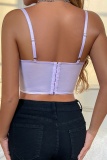 Sexy Solid Lace Patchwork Backless Pearl Spaghetti Strap Tops