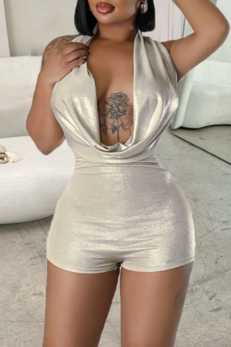 Sexy Solid Backless Halter Skinny Rompers