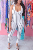 Fashion street Print Striped Sleeveless O Neck Jumpsuits
