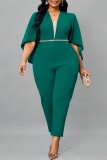 Casual Solid Patchwork V Neck Plus Size Jumpsuits (Without Belt)