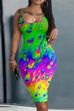 Rainbow Color Block Sexy U Neck Bodycorn Midi Vest Dresses