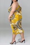 Casual Print Hollowed Out Backless Oblique Collar Irregular Dress Plus Size Dresses