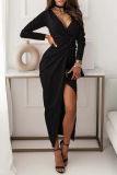 Celebrities Elegant Solid Slit Fold V Neck Irregular Dress Dresses