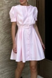 Casual Solid Patchwork O Neck Short Sleeve Dress