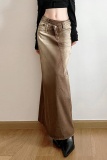 Casual Gradual Change Patchwork Slit Asymmetrical Mid Waist Skinny Denim Skirts