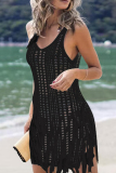Sexy Solid Tassel Hollowed Out Slit Swimwears Cover Up