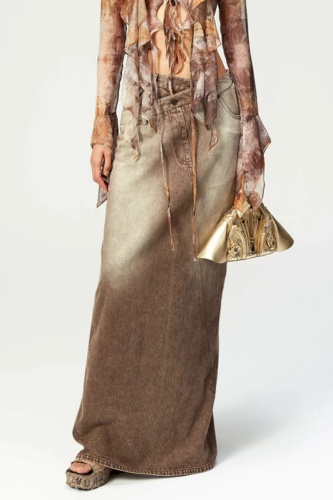 Casual Gradual Change Patchwork Slit Asymmetrical Mid Waist Skinny Denim Skirts