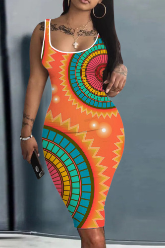 Casual Print Basic U Neck Vest Dress Dresses