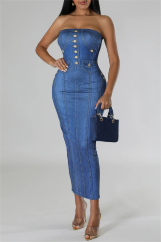 Fashion Street Solid Patchwork Backless V Neck A Line Dresses