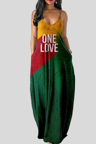 Rainbow Color Block Vacation Suspender Long Maxi Dresses