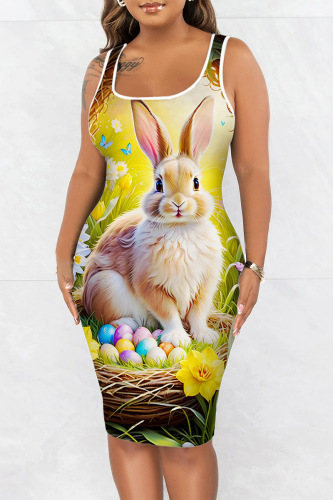 Casual Print Basic U Neck Vest Dress Dresses