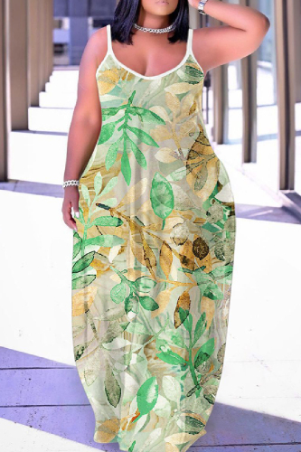 Sexy Casual Print Backless Spaghetti Strap Long Dress Dresses