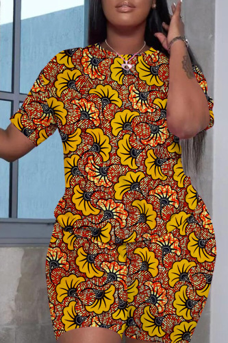 Casual Print Basic O Neck Short Sleeve Two Pieces