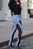 Casual Patchwork Lace See-through High Waist Skinny Denim Jeans