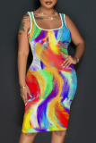 Casual Print Basic U Neck Vest Dress Dresses