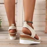 Casual Hollowed Out Patchwork Contrast Fish Mouth Out Wedges Shoes (Heel Height 2.16in)