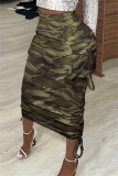 Casual Camouflage Print Draw String Frenulum Skinny High Waist Conventional Full Print Skirts
