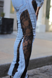Casual Patchwork Lace See-through High Waist Skinny Denim Jeans