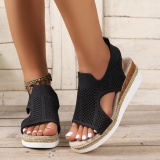 Casual Hollowed Out Patchwork Contrast Fish Mouth Out Wedges Shoes (Heel Height 2.16in)