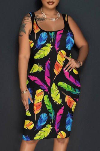 Casual Print Basic U Neck Vest Dress Dresses