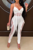 Sexy Solid Patchwork See-through Skull Spaghetti Strap Skinny Jumpsuits