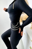 Casual Solid Patchwork Chains Zipper Collar Long Sleeve Two Pieces