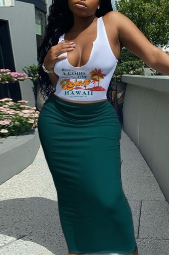 Sexy Casual Print Basic U Neck Plus Size Two Pieces