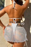 Sexy Solid Hollowed Out Frenulum Backless Swimsuit Three Piece Set (Without Paddings)