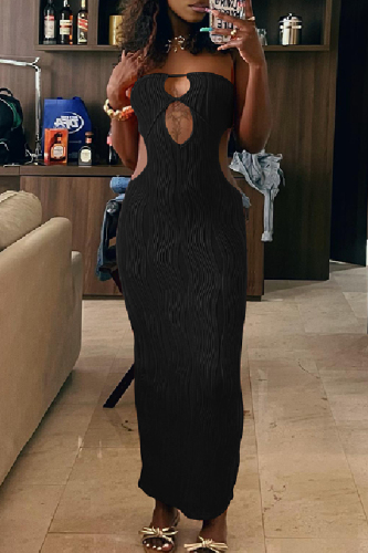 Sexy Solid Hollowed Out Backless Strapless Long Dress Dresses