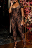Sexy Solid Patchwork See-through Backless U Neck Skinny Jumpsuits