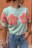 Sweet Solid Appliques Contrast O Neck Tops