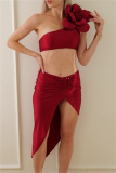 Sexy Solid Patchwork Backless Asymmetrical Swimsuit Three Piece Set (With Paddings)
