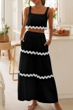 Casual Patchwork Contrast U Neck Sleeveless Two Pieces