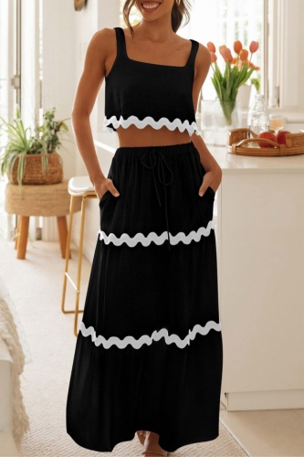 Casual Patchwork Contrast U Neck Sleeveless Two Pieces Casual Patchwork Contrast U Neck Sleeveless Two Pieces