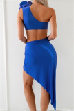 Sexy Solid Patchwork Backless Asymmetrical Swimsuit Three Piece Set (With Paddings)