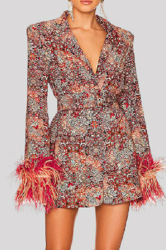 Casual Print Tassel Patchwork Turndown Collar Long Sleeve Dresses