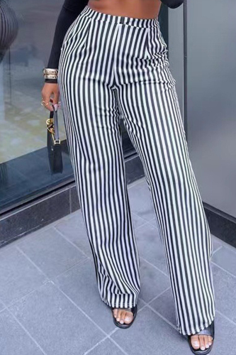Casual Striped Print Patchwork Regular High Waist Conventional Full Print Trousers