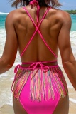 Sexy Solid Tassel Patchwork Frenulum Backless Swimwears (With Paddings)