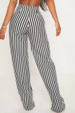 Casual Striped Print Patchwork Regular High Waist Conventional Full Print Trousers