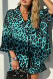 Casual Print Leopard Patchwork Turndown Collar Half Sleeve Two Pieces