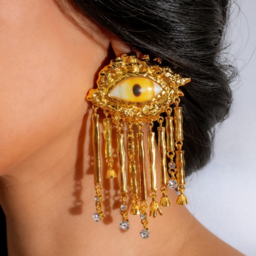 Casual Patchwork Tassel Eyes Of Gold Earrings