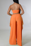 Sexy Casual Solid Backless Asymmetrical Spaghetti Strap Sleeveless Two Pieces