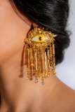 Casual Patchwork Tassel Eyes Of Gold Earrings