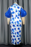 Casual Dot Print Patchwork V Neck Long Dress Dresses