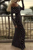Celebrities Elegant Polka Dot Mesh Off the Shoulder One Step Skirt Dresses
