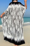 Casual Striped Print Slit Swimwears Cover Up