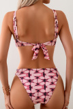 Sexy Print Bandage Backless Swimsuit Three Piece Set (With Paddings)