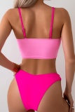 Sexy Patchwork Backless Slit Contrast Swimsuit Three Piece Set (With Paddings)